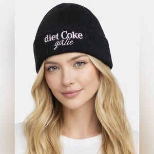 NWT Diet Coke Girlie Beanie Exclusive Black Pink Embroidered Ribbed Knit Hat 🥤
